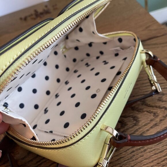 NWT!! Kate Spade Vanity Mini Top Handle Bag -Purple/Cream yellow(Irisbloom) - Picture 9 of 16